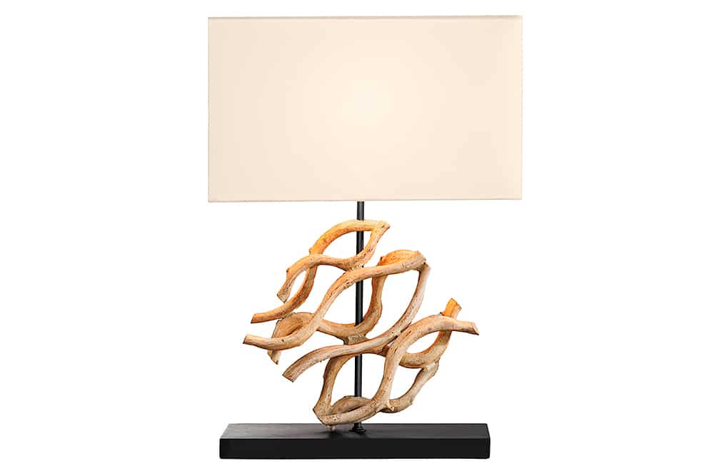 Design Tischlampe WAVE 60cm natur Massivholz handmade weiß Baumwollschirm