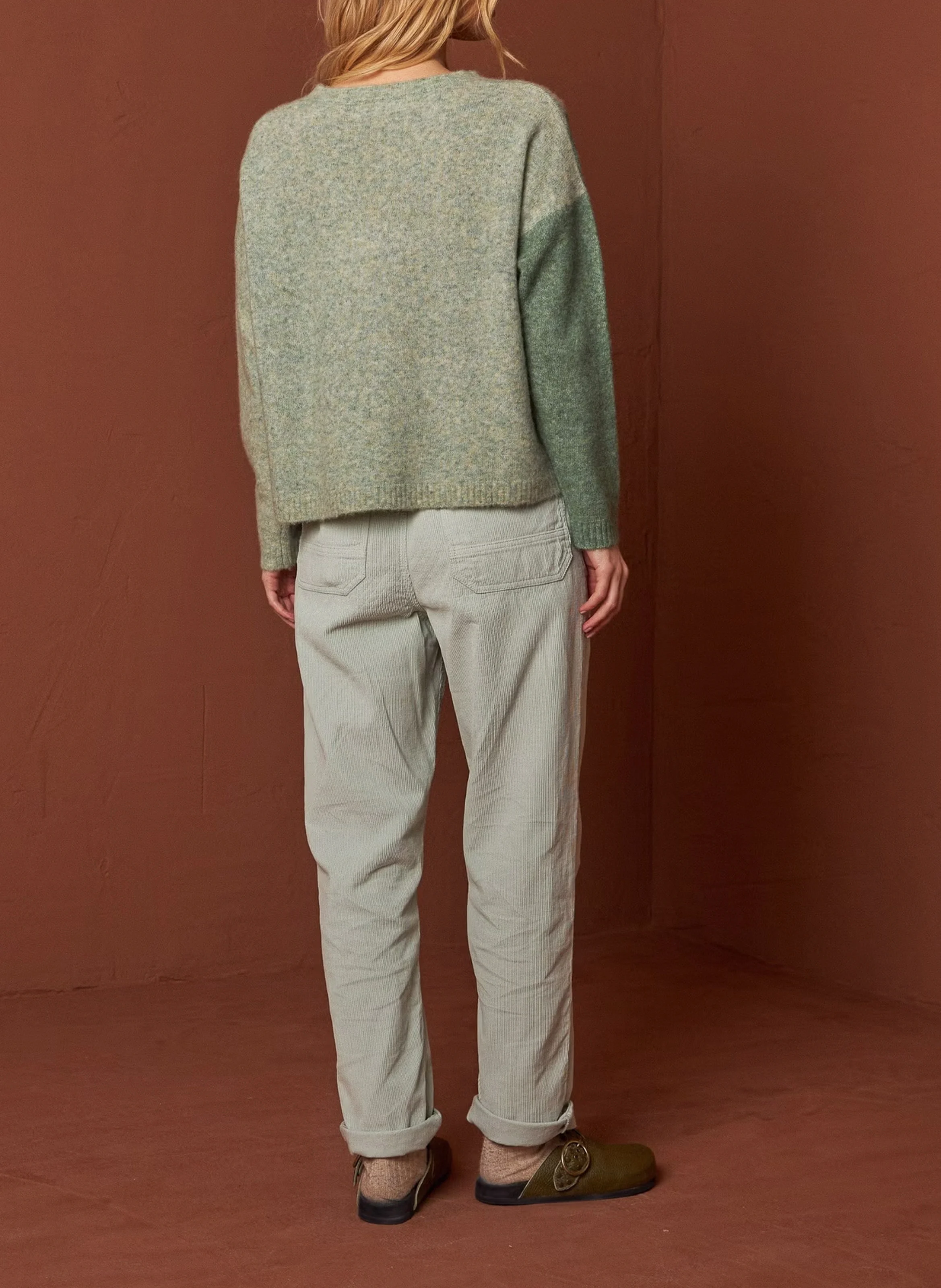 Pull col rond en laine mélangée | Vert