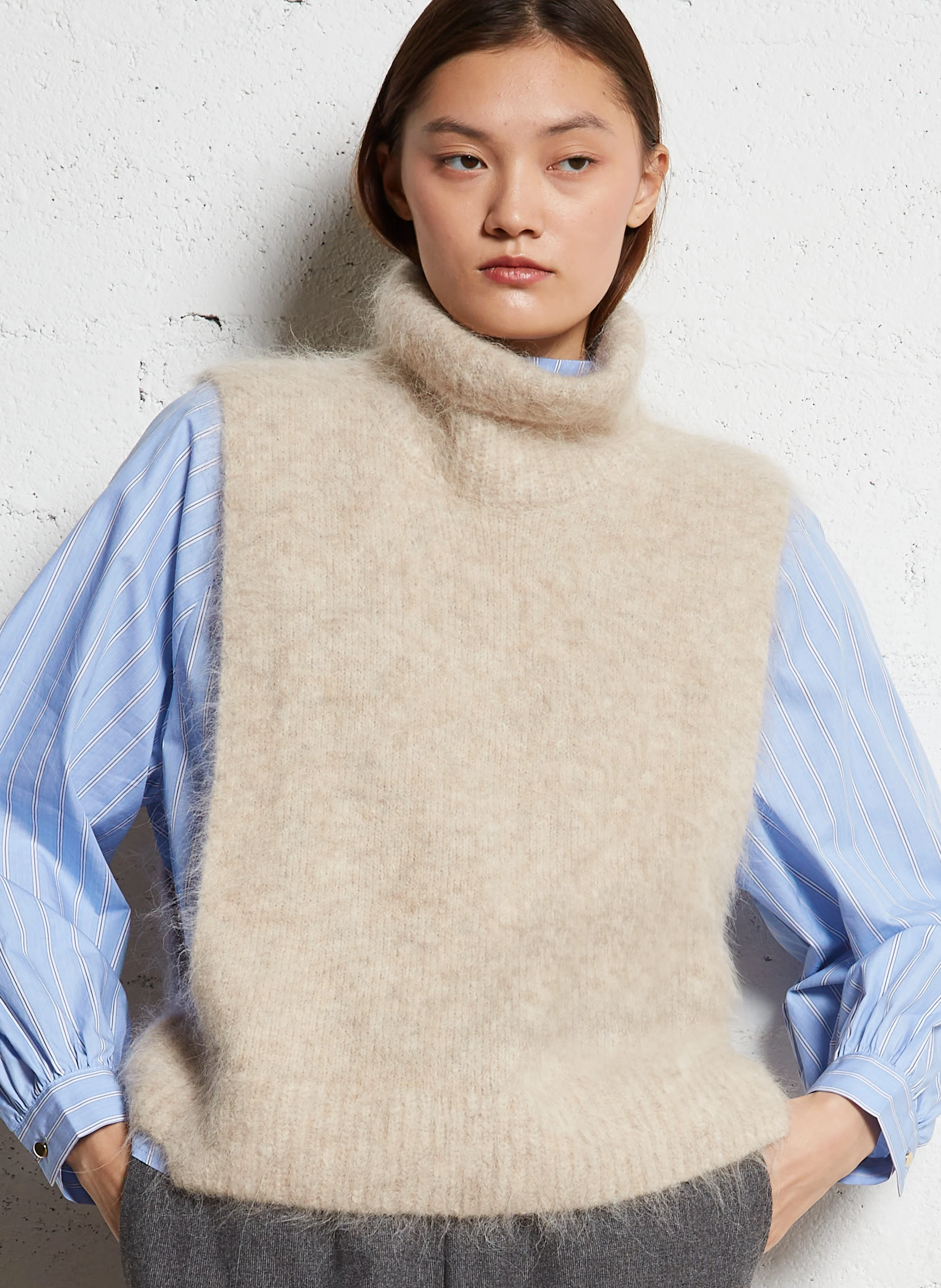 DAREN - Pull col roulé sans manches | Beige