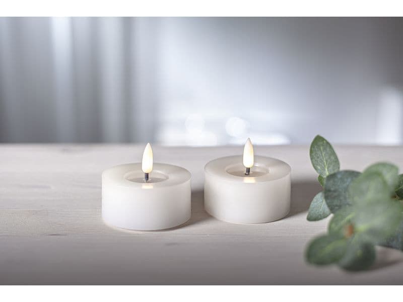 Star Trading LED Teelichter Set Flamme Flow 2 Pack, Weiss Realistische Kerzenflamme für gemütliche Atmosphäre