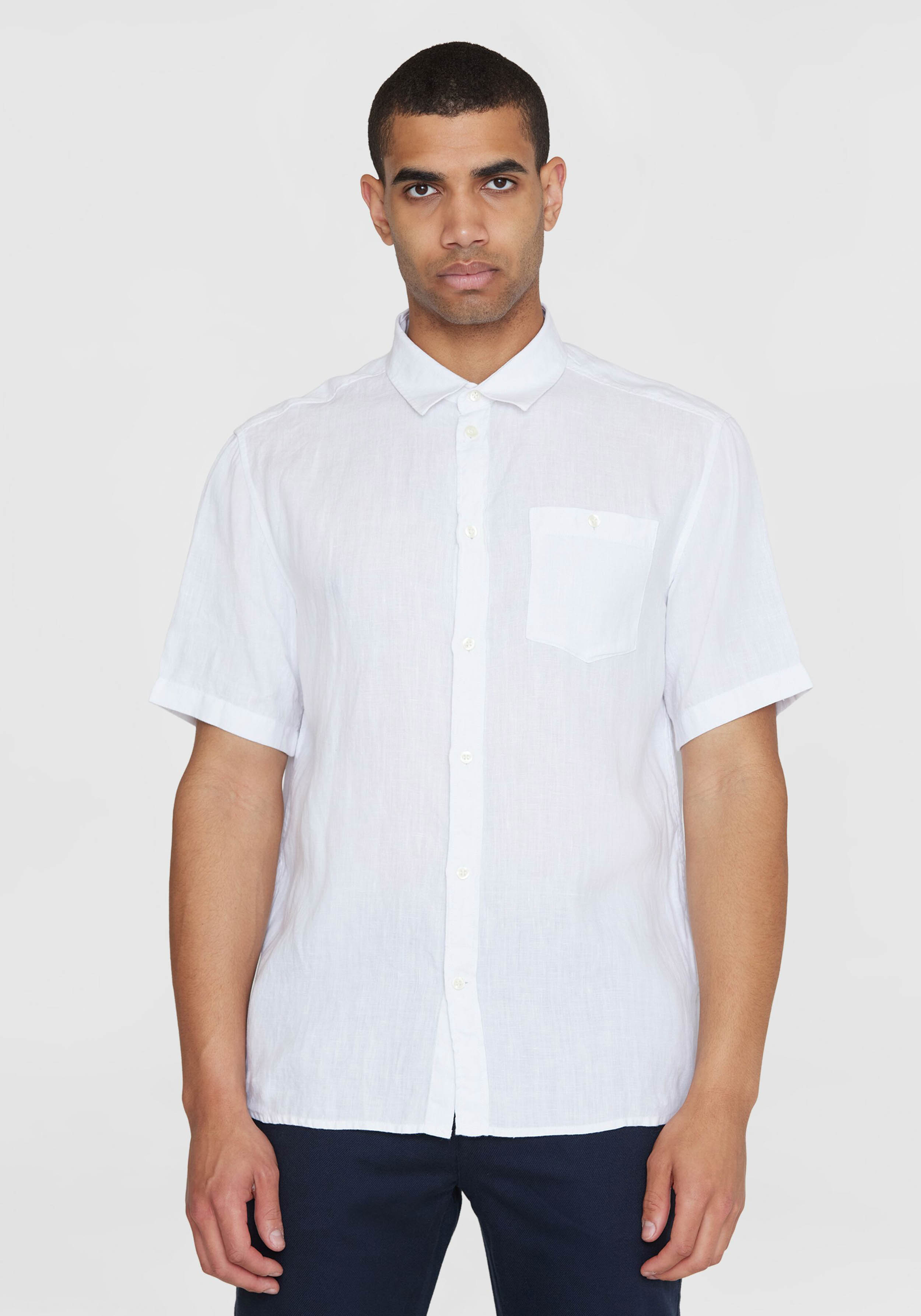 Knowledge Cotton Apparel Leinenhemd Regular Linen SS Shirt Bright White
