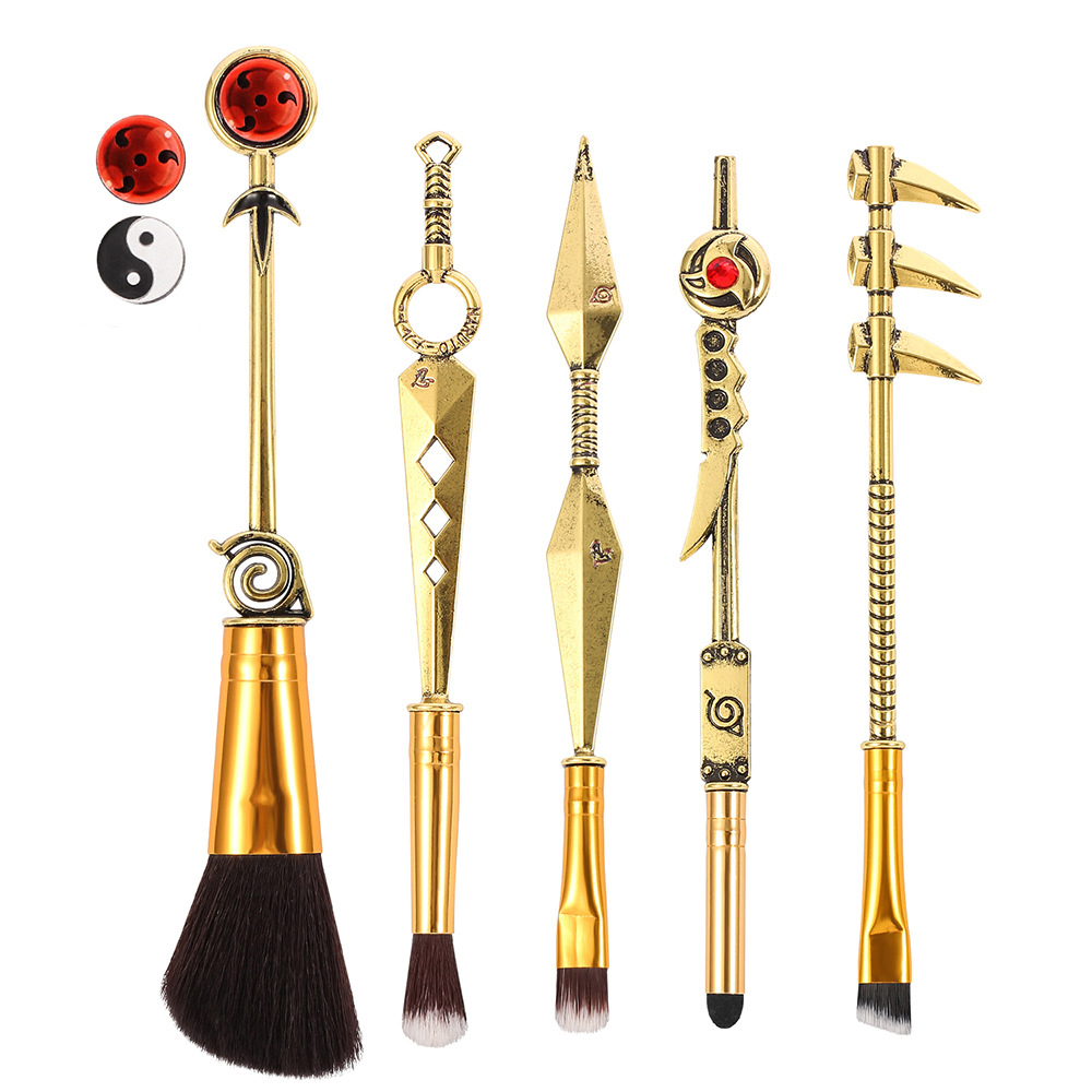 6-teiliges Anime Konoha Make Up Pinsel Beauty Set mit Aufbewahrungstasche - Gold
