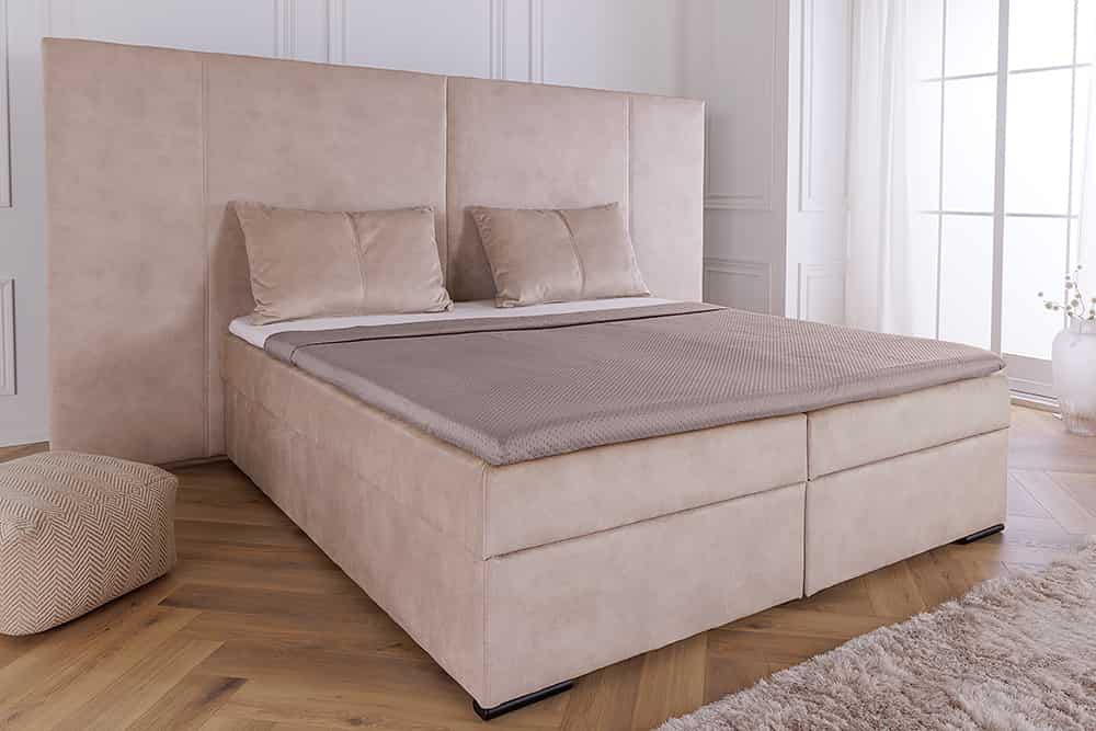 Design Boxspringbett SUITE HOTELBETT 180x200cm beige Samt inkl. Stauraum Topper