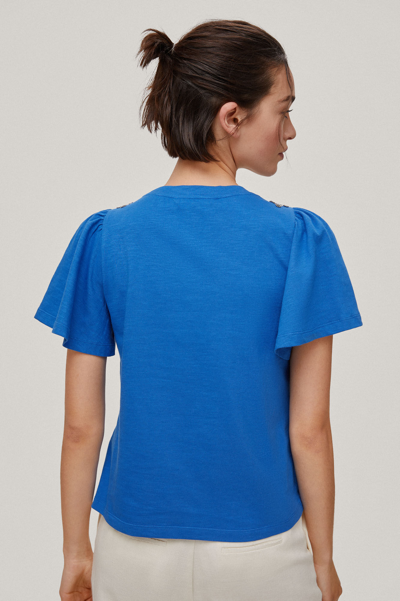 Camiseta de manga curta com strass - Turquesa