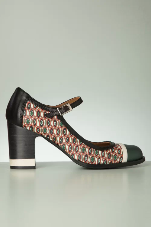 Nemonic Nantes Mary Jane pumps in zwart en groen