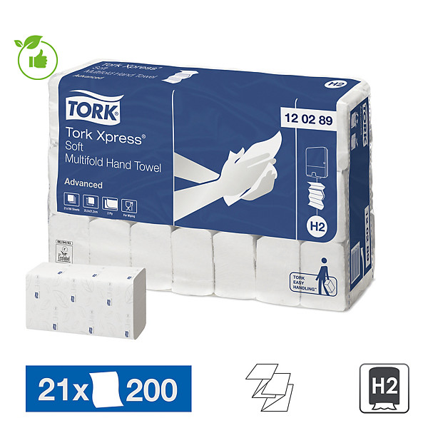 Essuie-mains enchevêtrés Tork Xpress Advanced Extra Soft H2, 21 paquets de 200