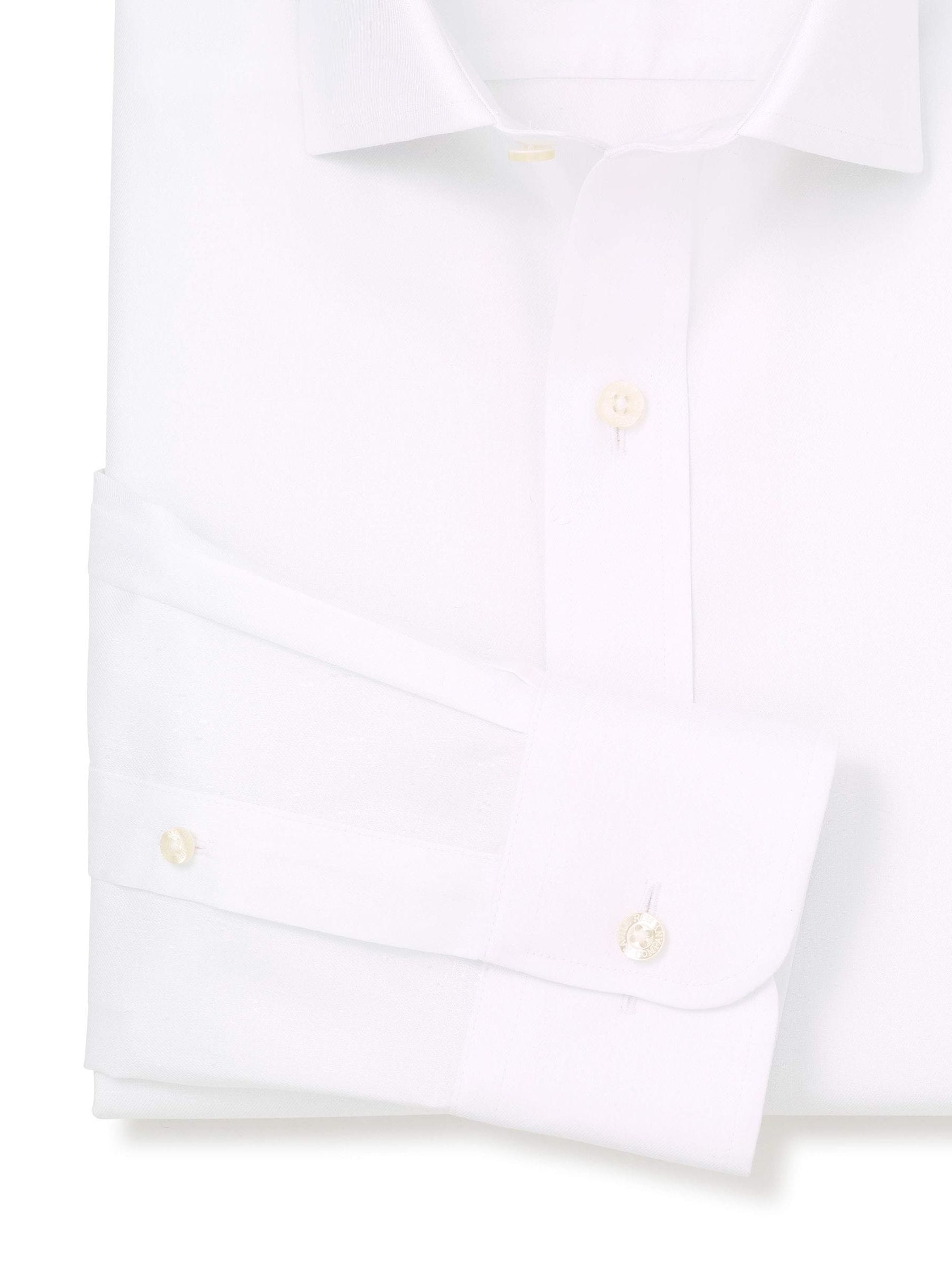 Wit - Savile Row Company slim-fit business overhemd van katoenkeperstof, strijkvrij en met enkele boord