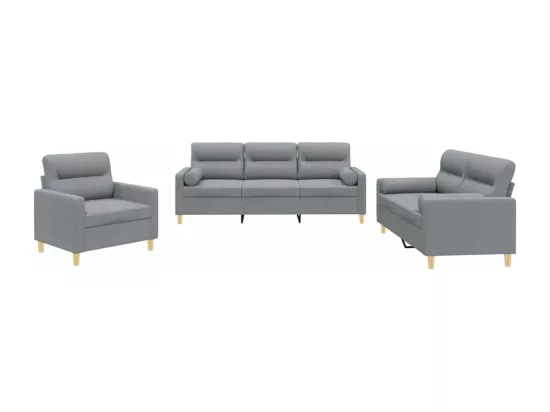 Ensemble de canapés 3 pcs coussins gris clair tissu