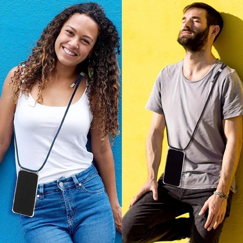 Samsung Galaxy A55 Necklace Gummi Hülle Air Cushion Fallschutz   Handykette (150cm) - Blau / Silber