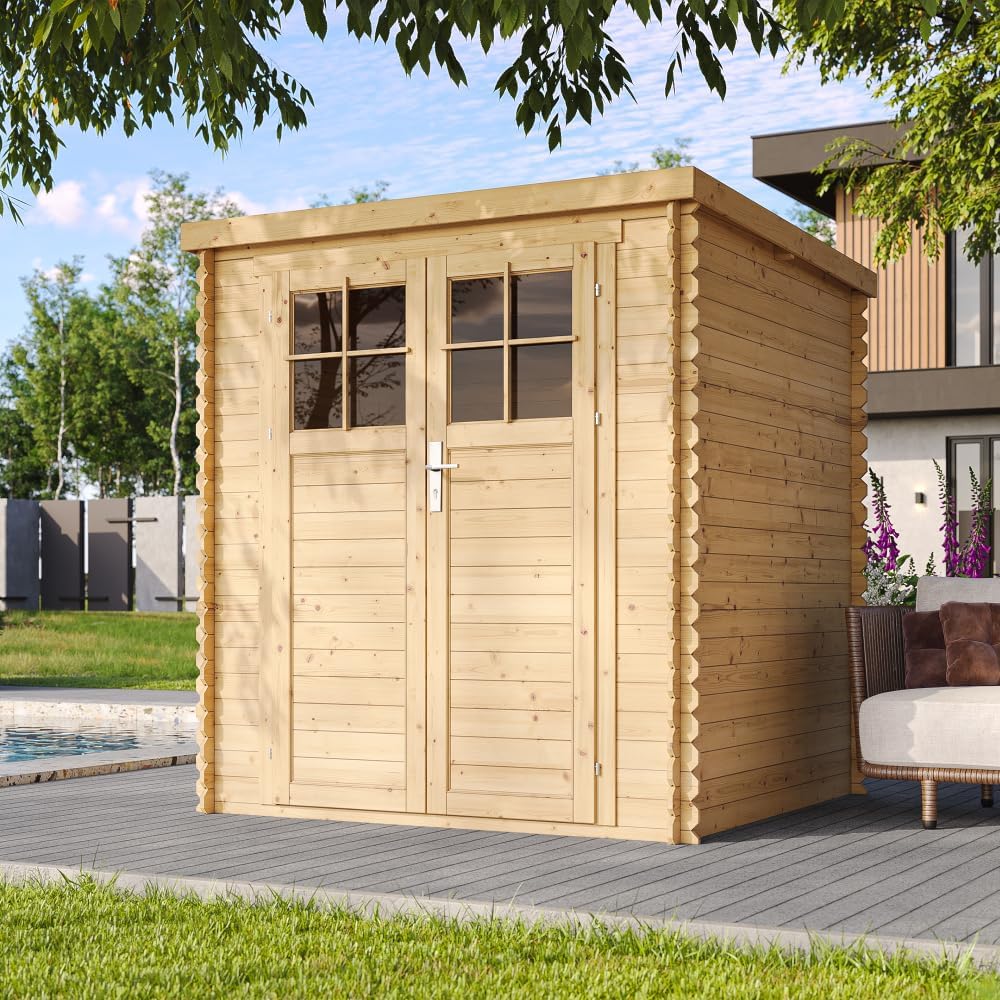 Gartenhaus Holz - Geräteschuppen Holz - Gerätehaus mit hochwertige abschließbare Tür, mit Boden Imprägnierte B204xL204xH202 cm/ 3.53 m2 - Gartenhäuser & aufbewahrung TIMBELA M309F+M309G
