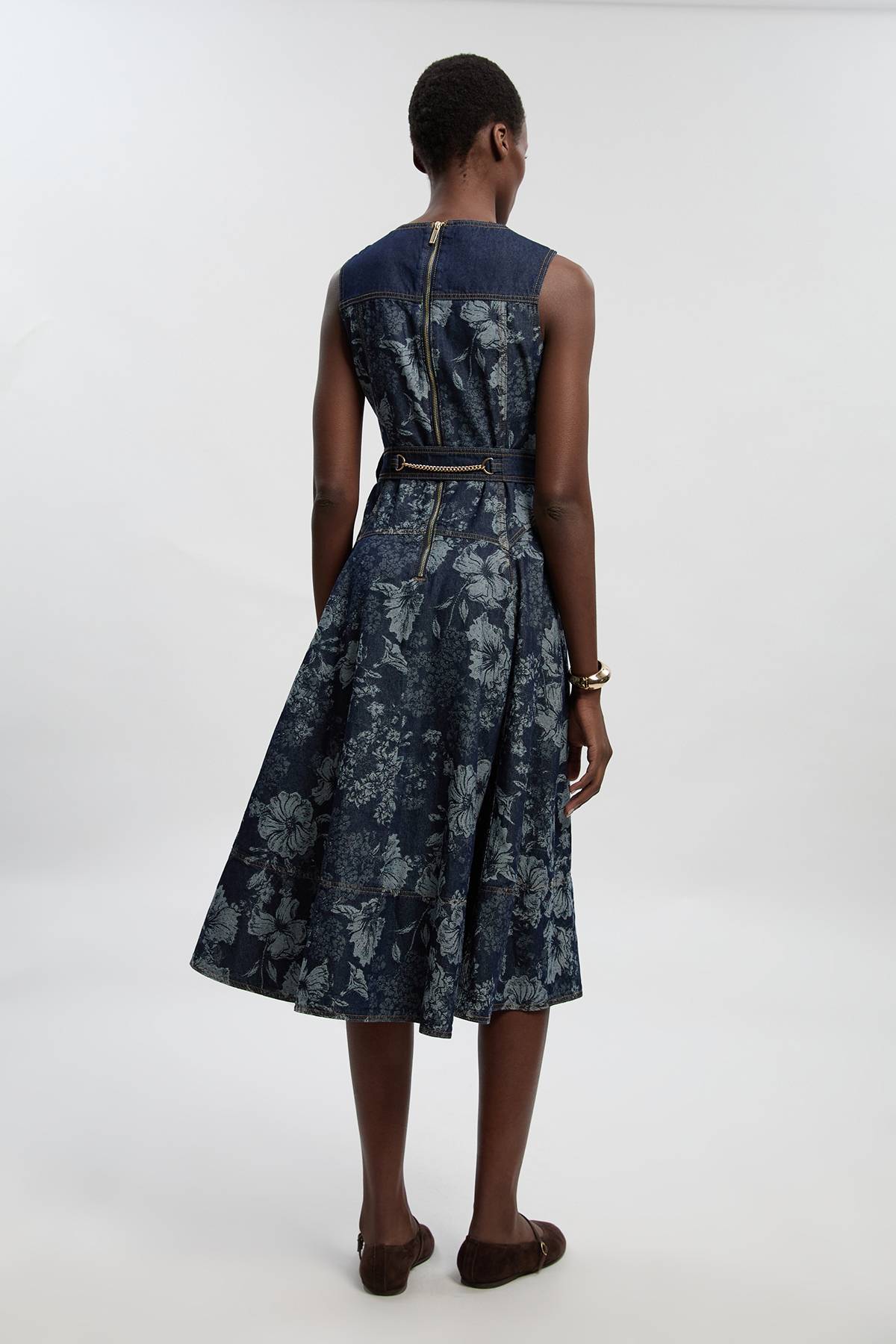 KarenMillen Robe Midi Évasée En Denim Jacquard Petite Taille