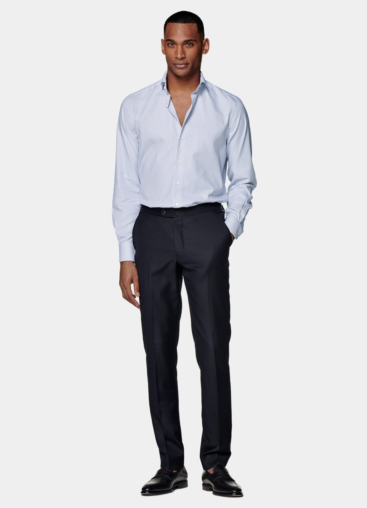 Chemise coupe ajustée en Royal Oxford bleu marine à rayures