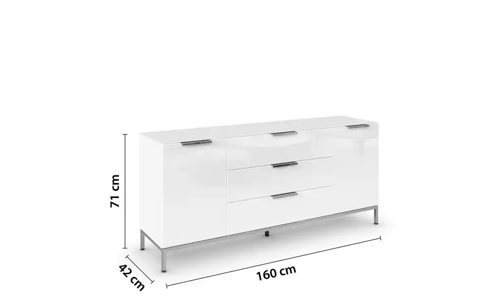 Sideboard Weiß Front: Glas, Oberboden: Glas verchromt