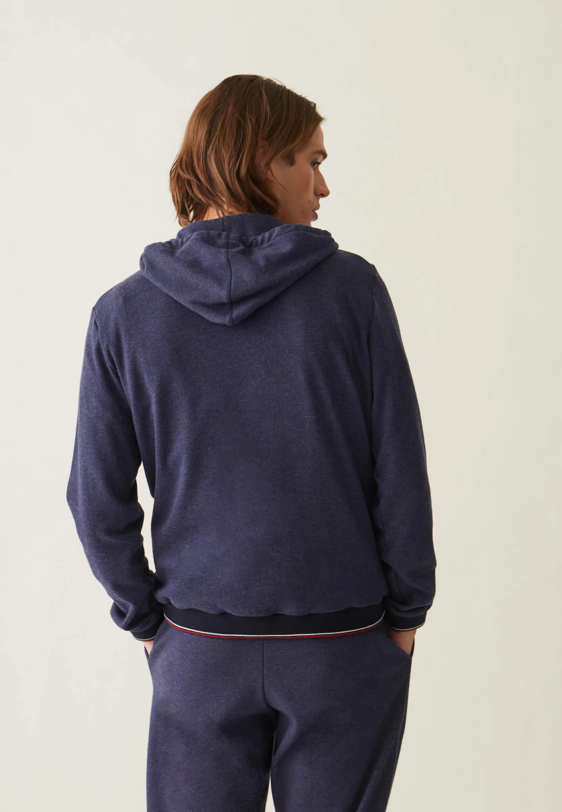 Sweat-shirt à capuche en piqué recyclé double face-Lazlo Marine