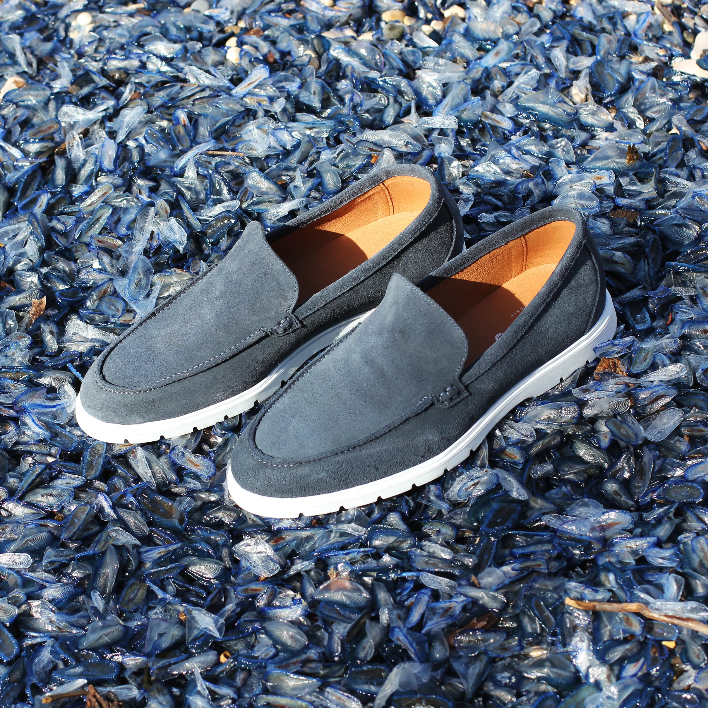 Moguy-Mocassin en veau velours bleu