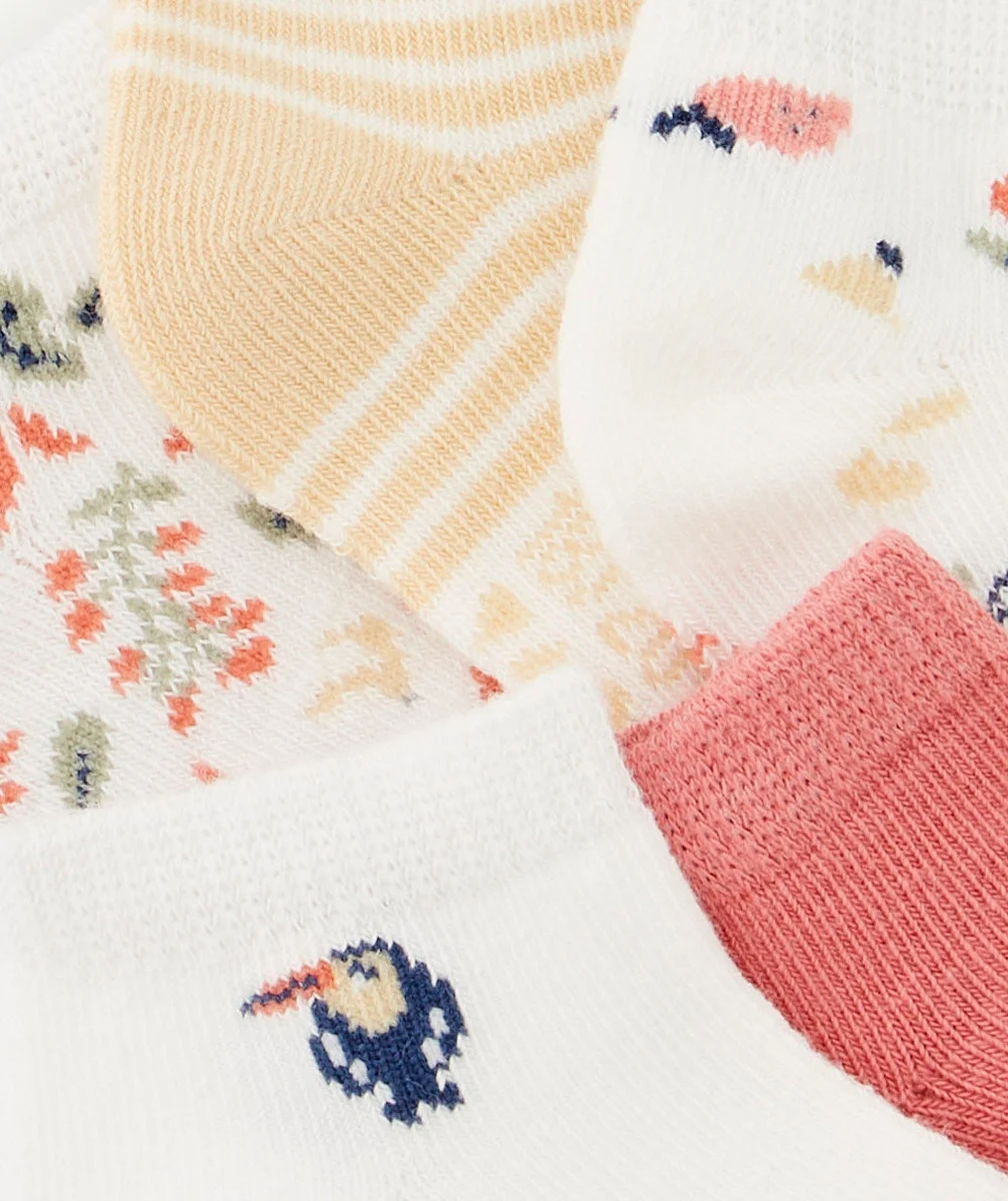 LOT DE 5 SOCQUETTES BÉBÉ FILLE ROSE IMPRIMÉ ET AVEC RAYURES