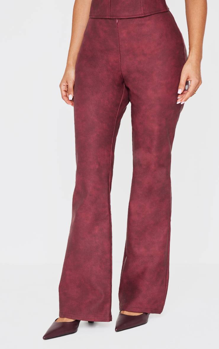 Rouge Bordeaux Pantalon Évasé Petite En Synthétique Avec Fermeture Éclair Devant