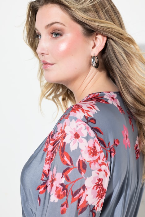 Kleid, A-Linie, Blumen-Druck, Langarm