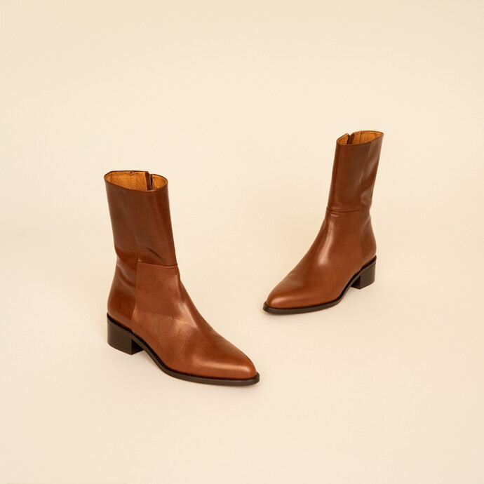 Bottines à talons  en cuir marron