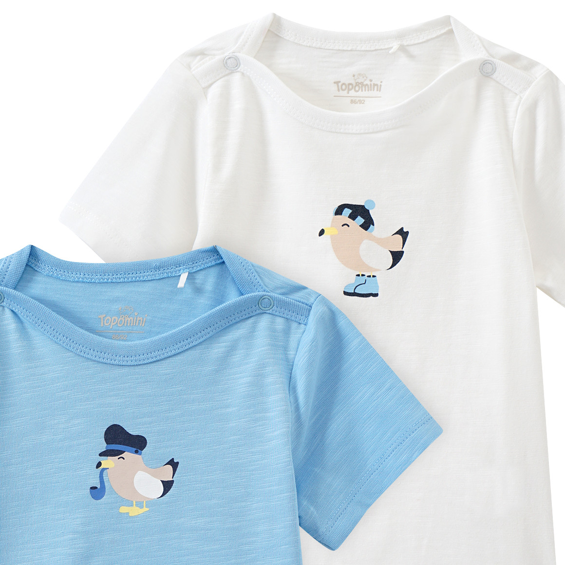 Topomini 2 Baby Bodys mit Bio-Baumwolle hellblau / weiss