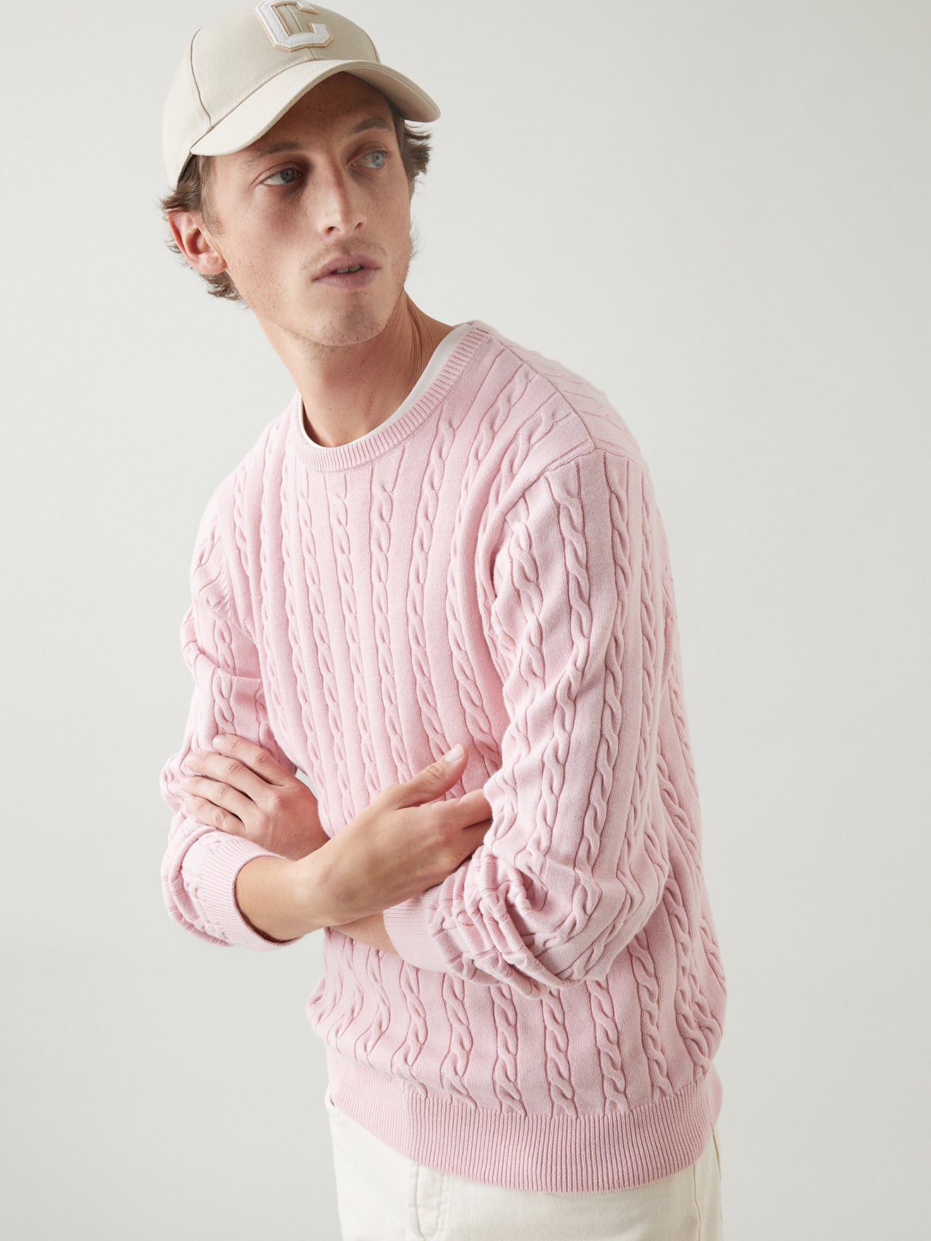 Pull torsadé coton et laine homme