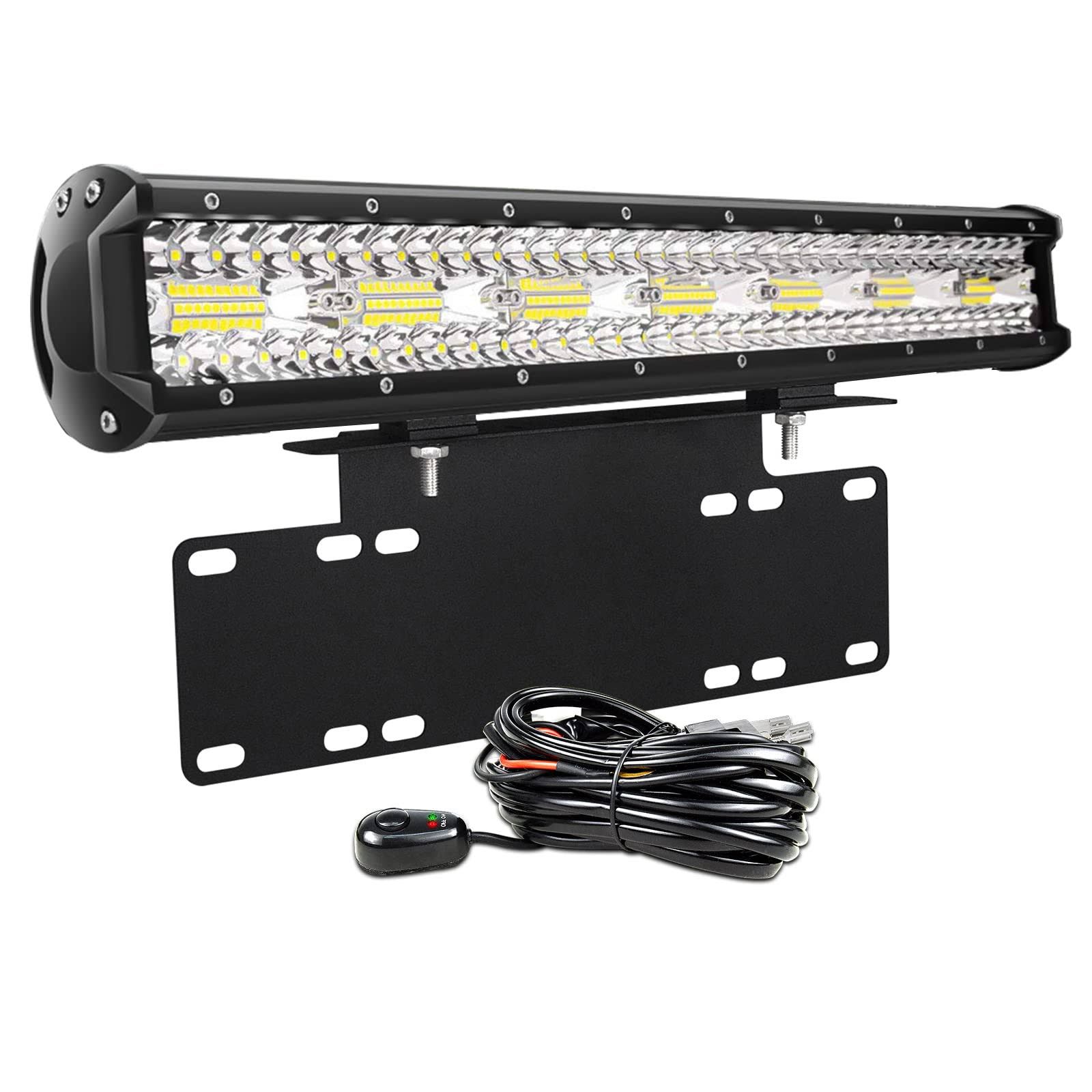 PICAA 20 Zoll 420W LED Lichtleiste mit Bull Bar Frontstoßstange Kennzeichenhalter und 12V Kabelbaum, LED Arbeitsscheinwerfer Lightbar