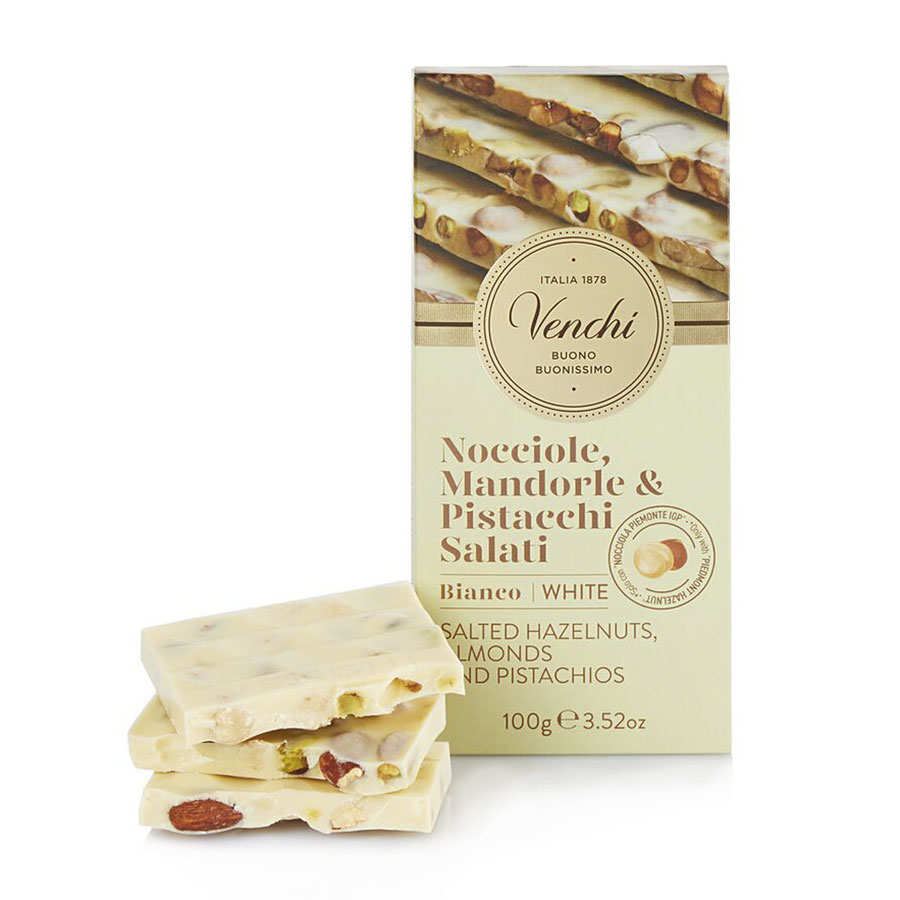 Tablette chocolat blanc pistaches, noisettes et amandes - Venchi