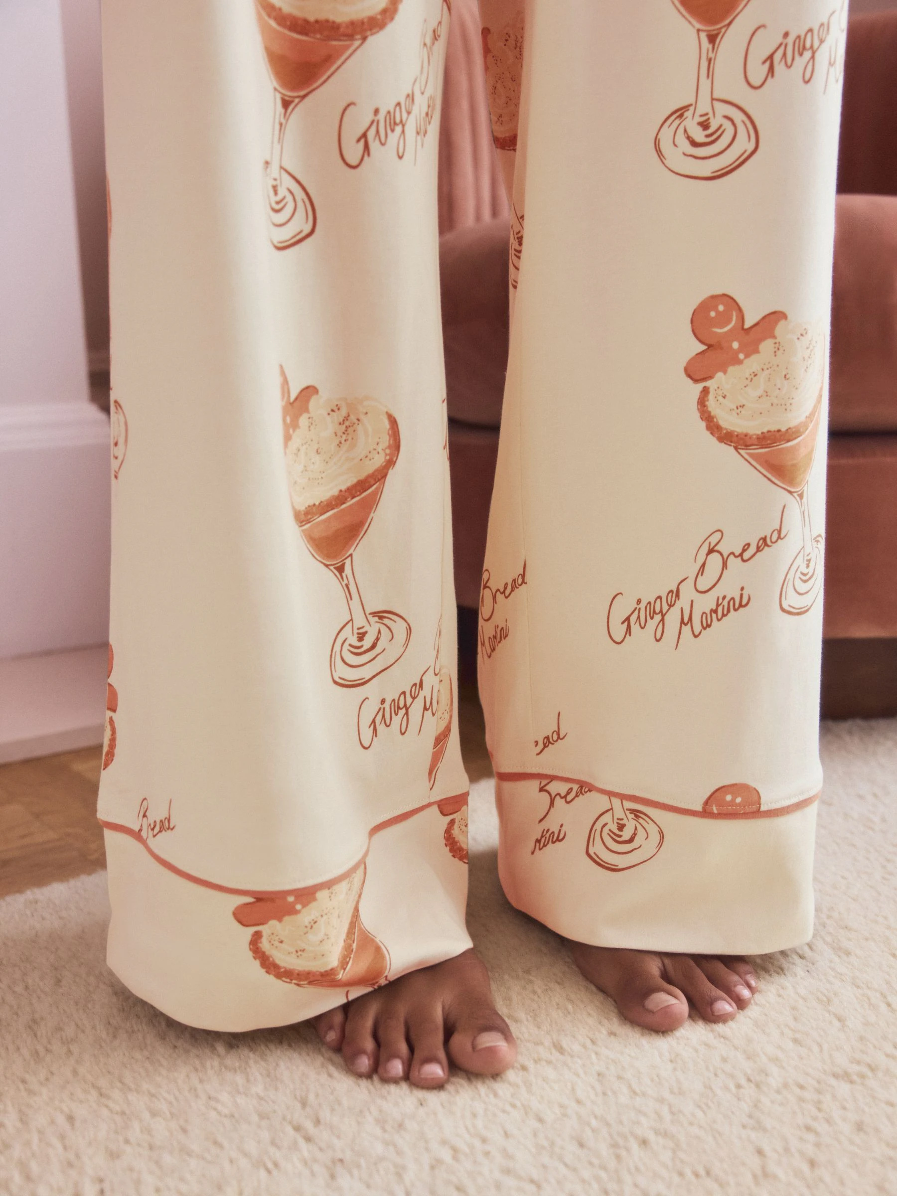 Ecru peperkoek - Pyjama met knopen en jerseystof