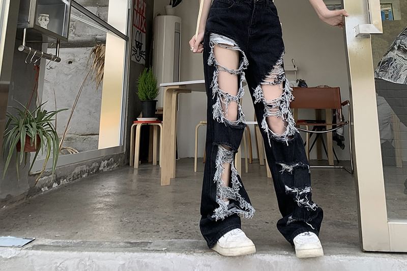 Wisjam - High Rise Distressed Loose Fit Jeans