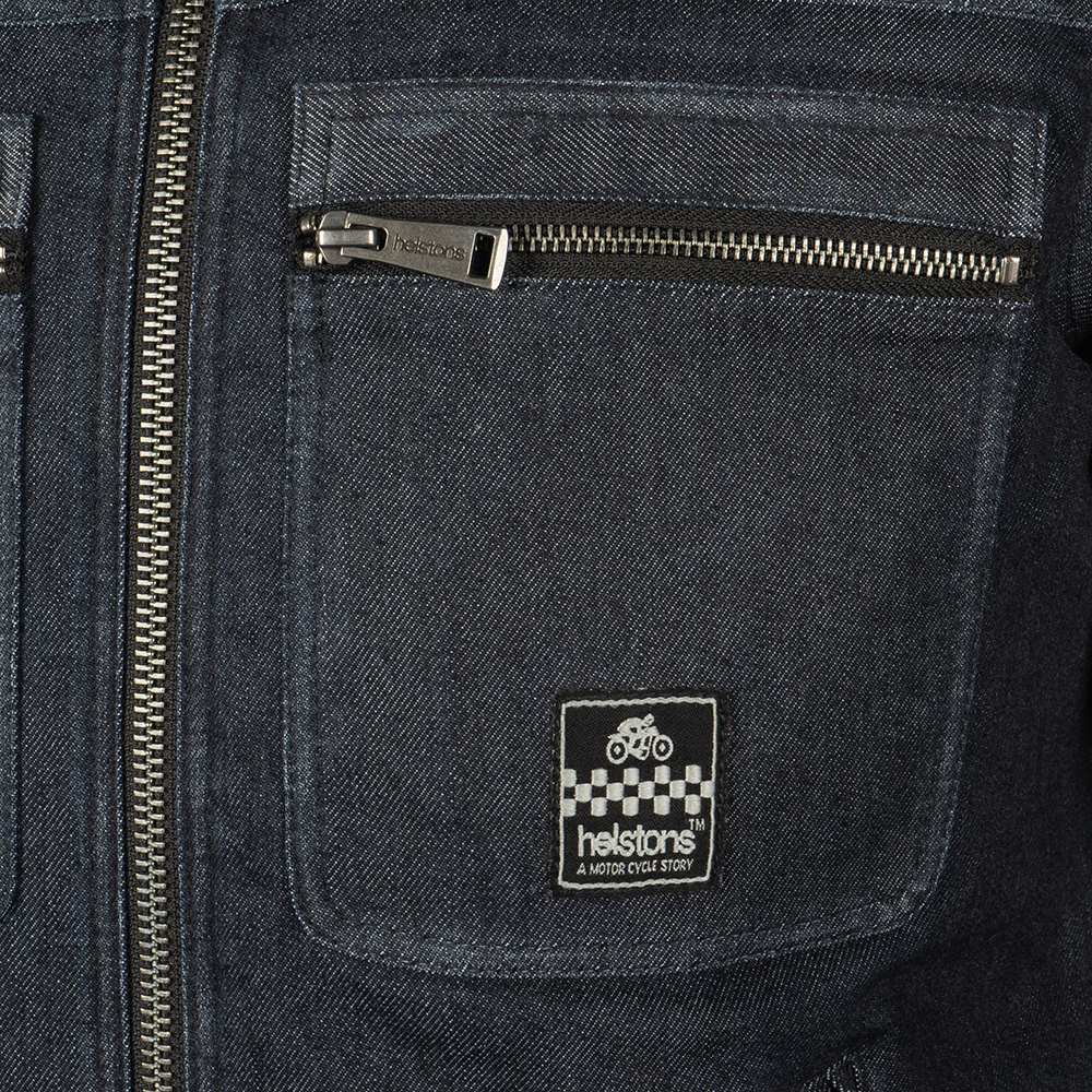 Helstons - Blouson Winston Coton Cuir Bleu / Marron