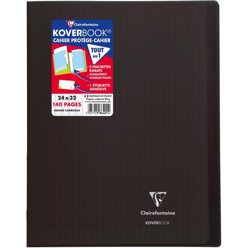 Cahier piqué Koverbook 24x32cm 140 pages grands carreaux couverture polypropylène transparent - Assortis