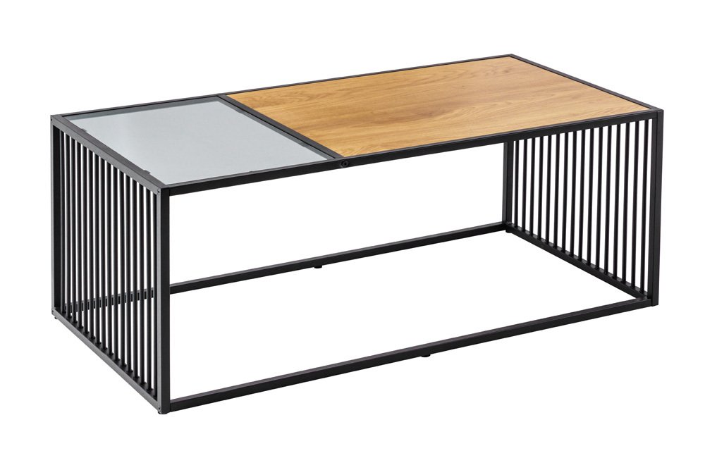 Design Couchtisch ARCHITECTURE 100cm schwarz Wildeiche Rauchglas Metall Holz