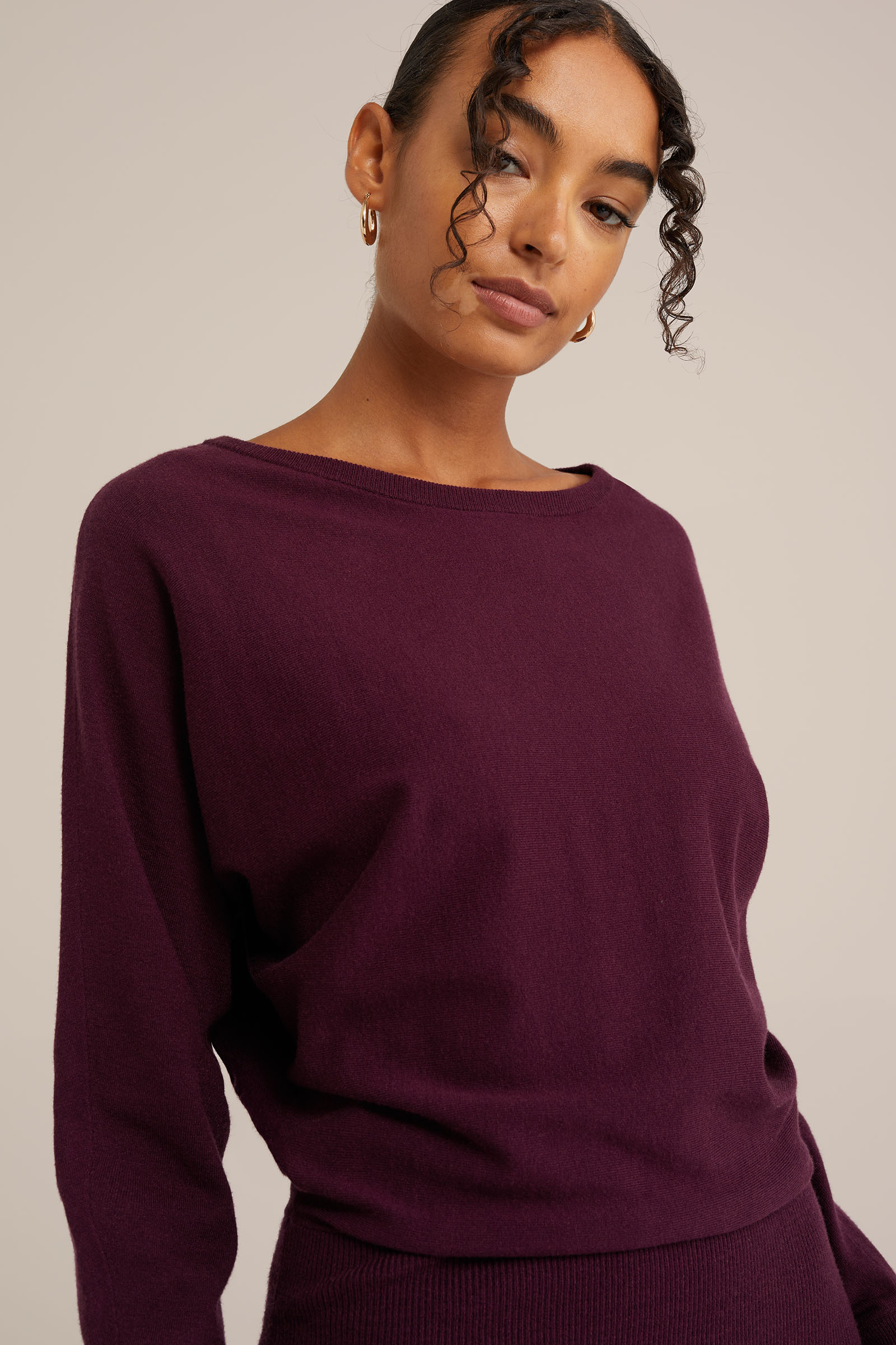 fijngebreide jurk WE Fashion Bordeauxrood