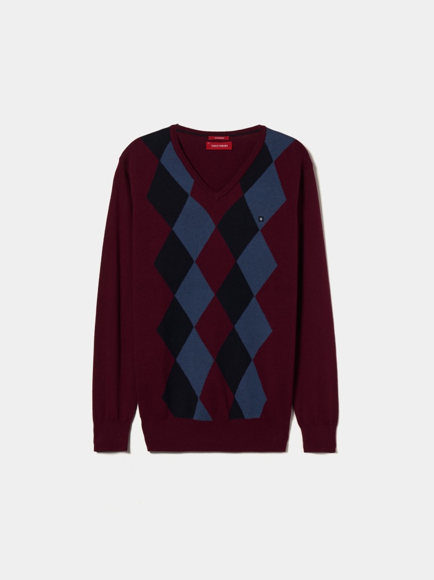 Pullover com losangos em algodão e caxemira
