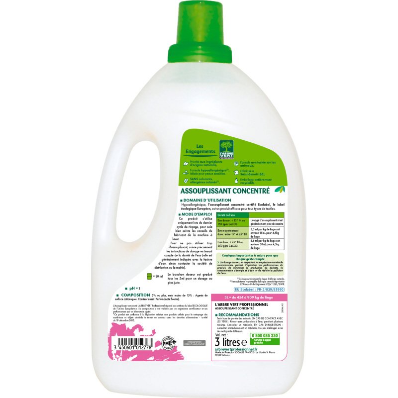 Assouplissant L’Arbre Vert concentré - 202 lavages - Bidon de 3 L