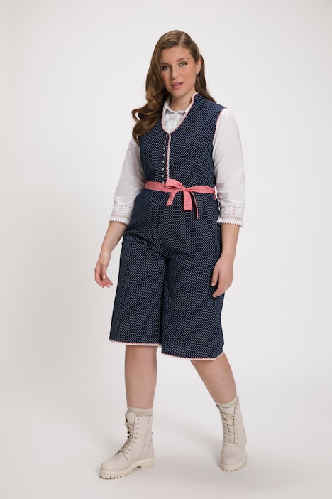 Trachten-Jumpsuit, Pünktchen, Spitze, weites Bein