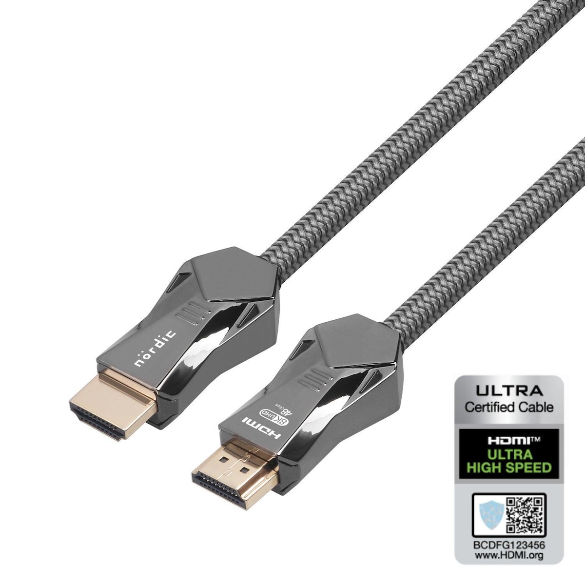 NORDIC-SERTIFISERT KABLER 3m Ultra High Speed ​​​​HDMI 2.1 8K 60Hz 4K 120Hz 48Gbps Dynamic HDR eARC VRR Nylonflettet kabel gullbelagt