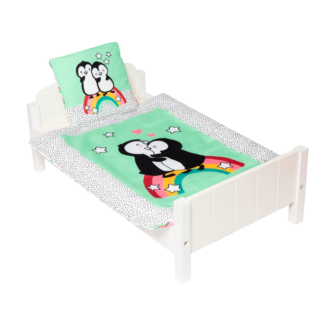 Puppenbettdecke und Kissen - Pinguin
