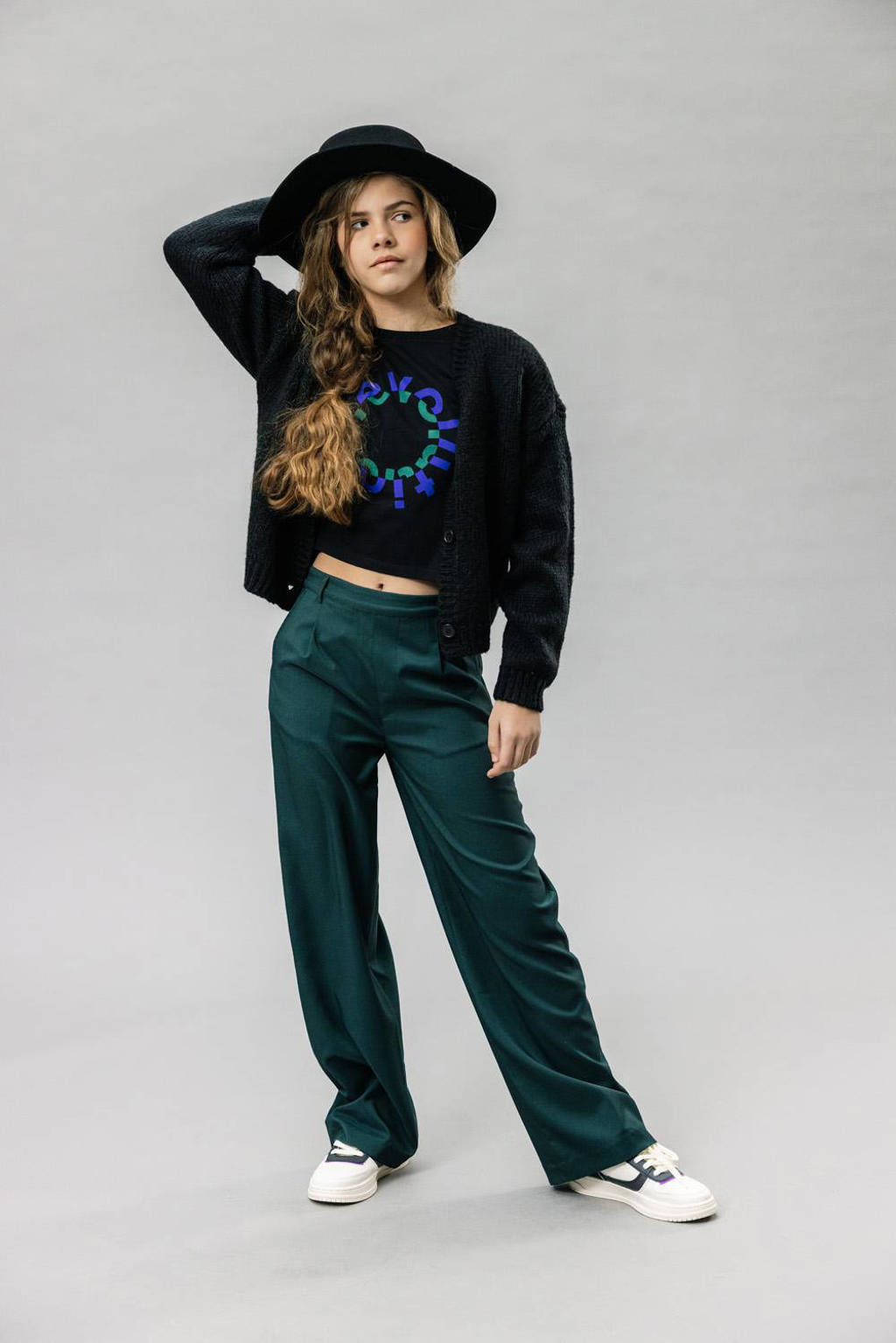 LOOXS high waist loose fit broek donkergroen
