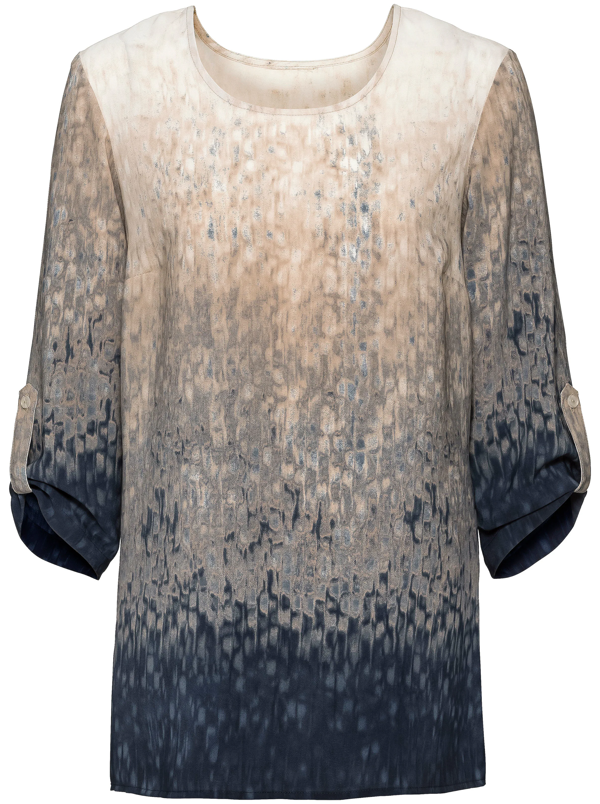 Schlupfbluse in marine-beige-bedruckt