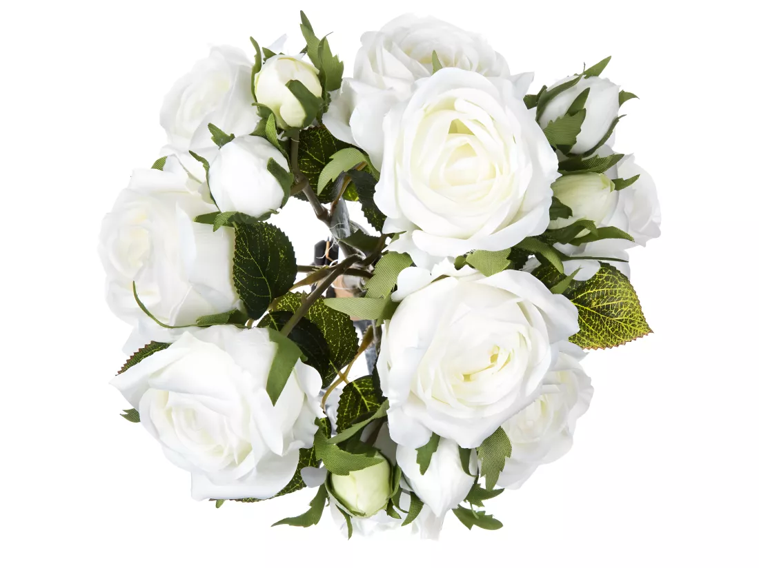 Bouquet de Fleurs artificielles 14 Roses Blanches D. 23 x H. 40 cm