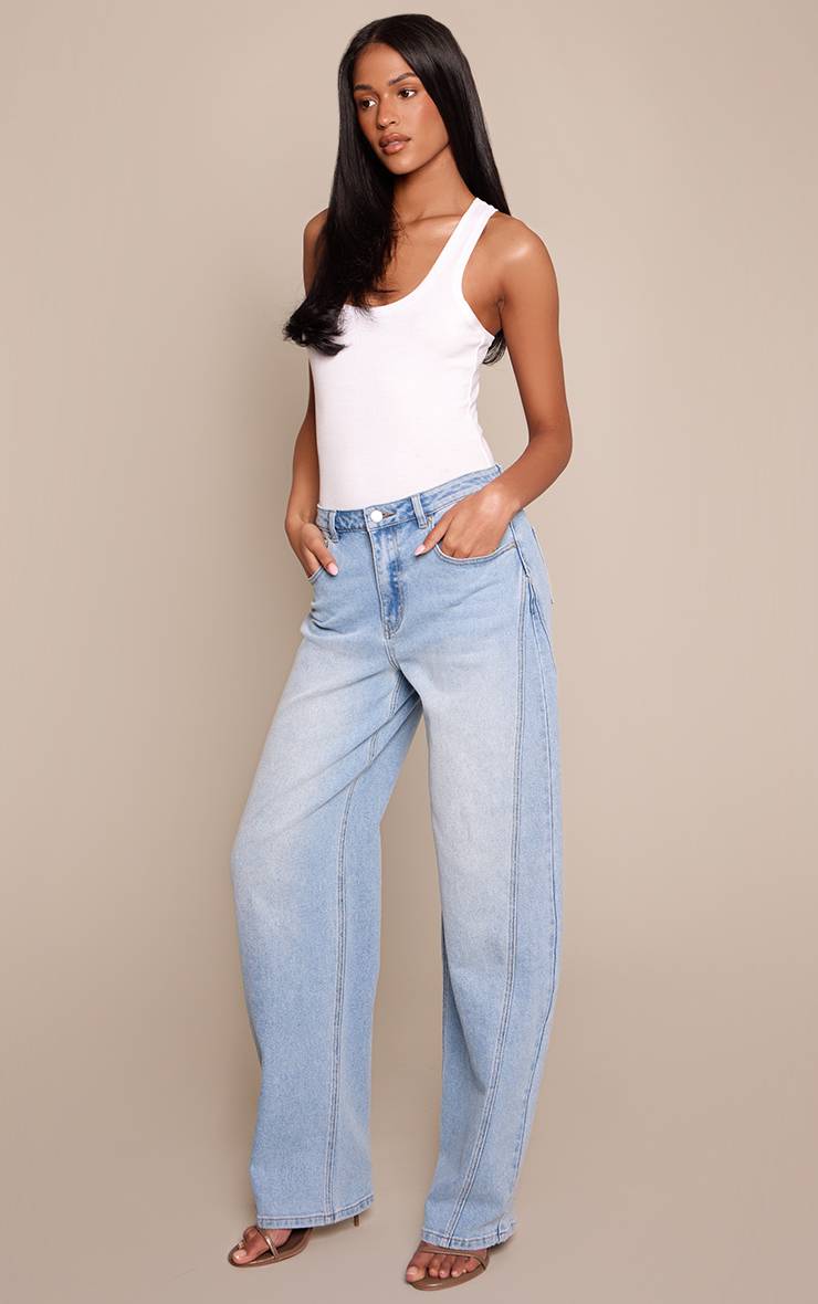 Jean Barrel Taille Mi-haute Stretch Bleu Moyen Tall