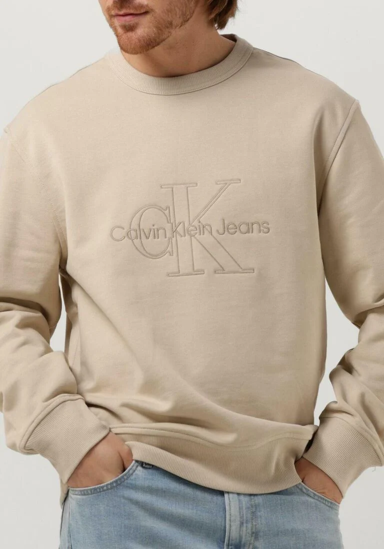 CALVIN KLEIN beige calvin klein sweater monologo washed crew neck