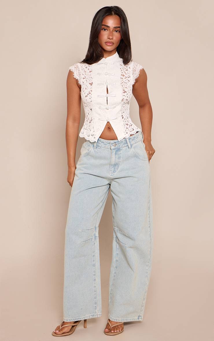 Bleu Clair Jean Barrel Petite Avec Détails De Coutures