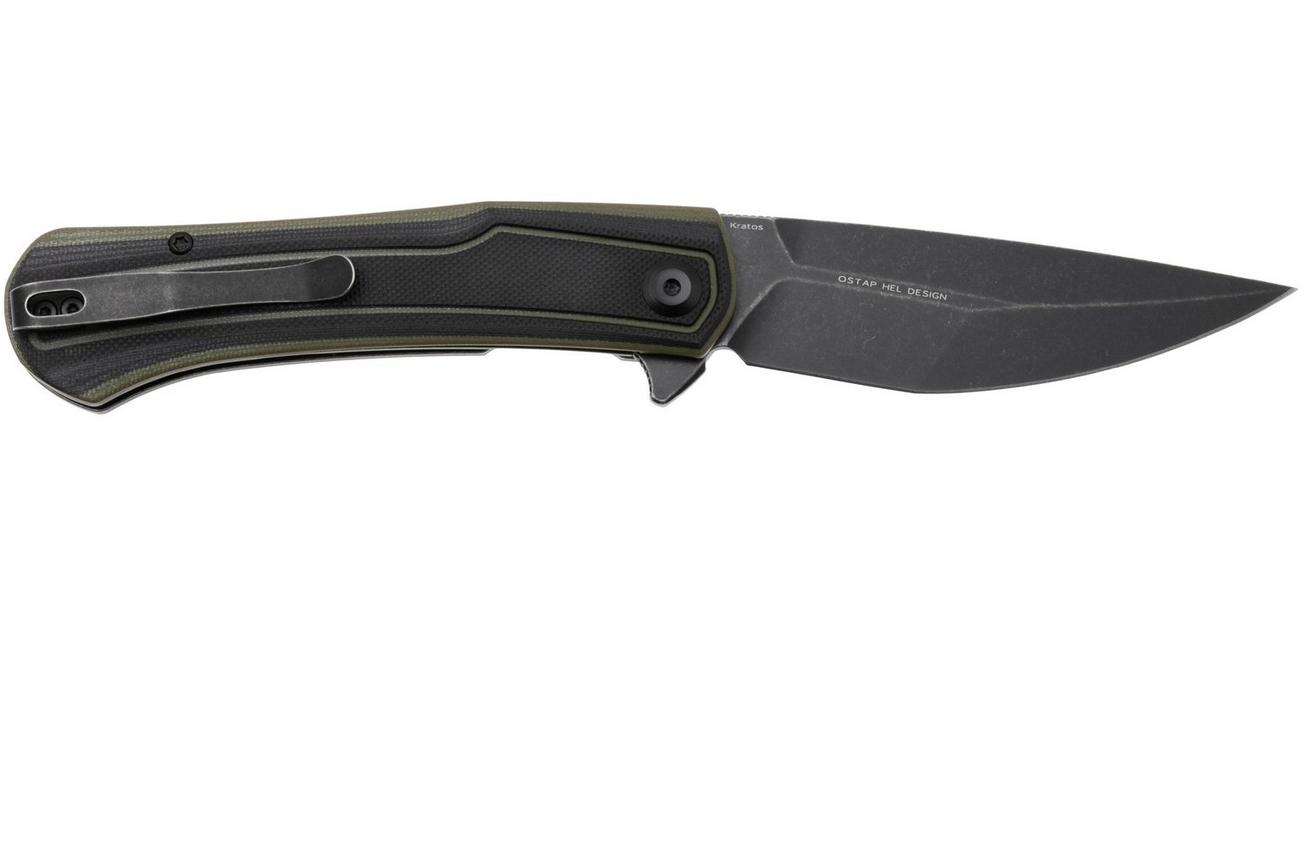 Tenable Knives Kratos T1024A4 Blackwashed Nitro-V, Black Green G10, zakmes, Ostap Hel design