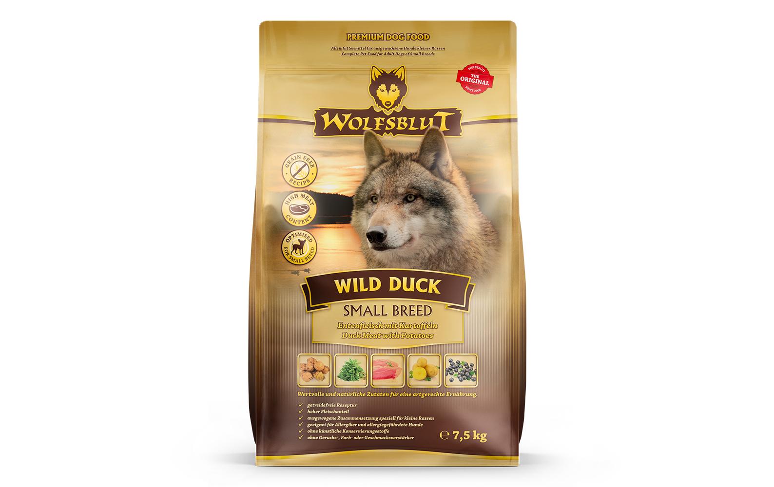 Trockenfutter Dog Small Breed Wild Duck Adult, 7.5 kgAlleinfuttermittel für ausgewachsene Hunde kleiner Rassen