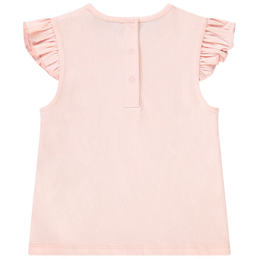 T-shirt manches courtes volantées en jersey avec print pour bébé fille - Rose