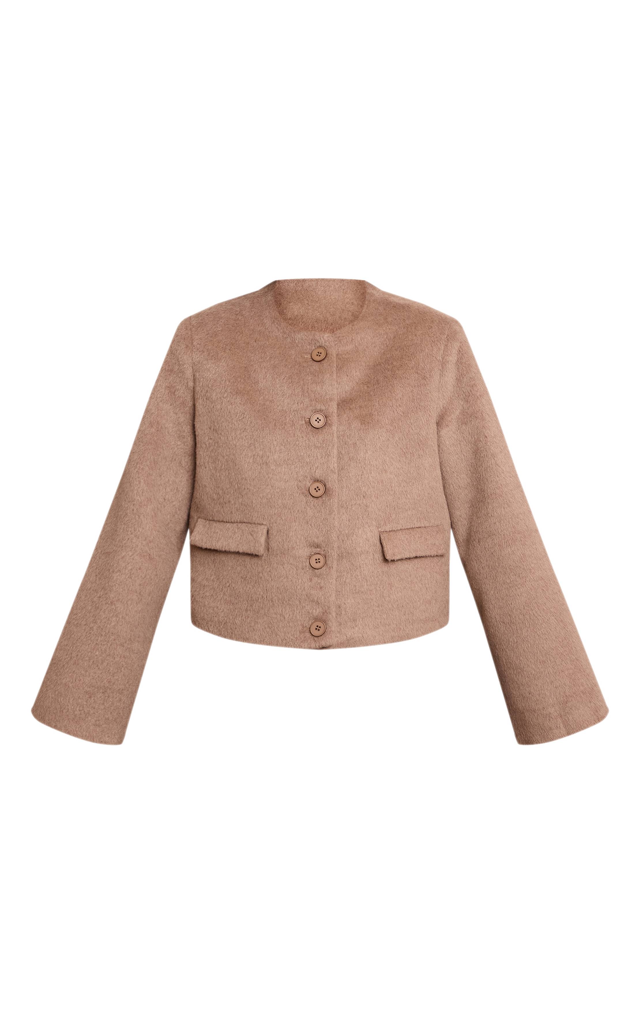 Taupe Veste Cintrée En Laine Brossée À Simple Boutonnage