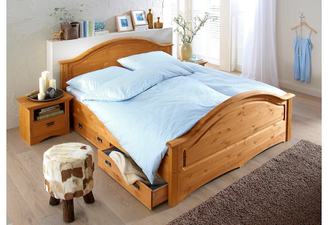 Home affaire Massivholzbett »Konrad, hohe Belastbarkeit! FSC® zertifiziertes Massivholz« Breite/Belastbarkeit 180cm/220 KG, 140cm/180 KG,  aus massivem Kiefernholz, FSC®-zertifiziert, INKLUSIVE Rollrost