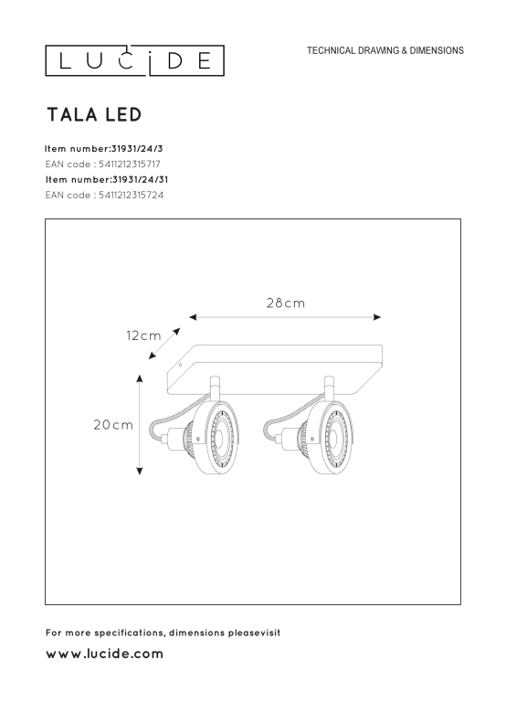 Lucide Tala 2 spot zwart